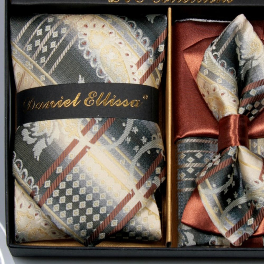 Daniel Ellissa Cream Black Bow & Neck Tie 6 Set - Picture 2 of 6